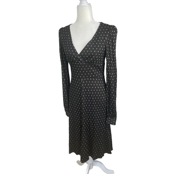 Vintage Betsey Johnson Polka Dot Fit & Flare Midi Dress Retro Pinup Brown Size 4 - Picture 5 of 15